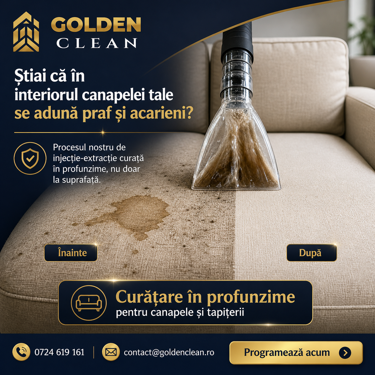Curățare canapele București prin injecție-extracție | Goldenclean.ro