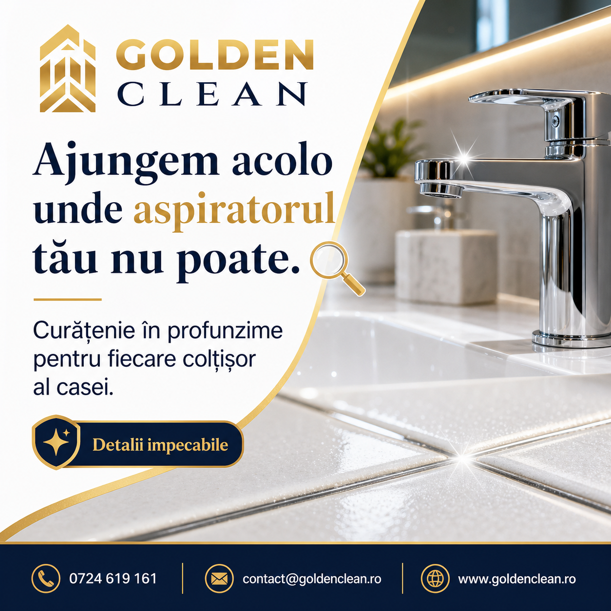 Goldenclean.ro oferă curățenie generală, deep cleaning, pentru apartamente și case în București și Ilfov. Curățăm în profunzime zonele greu accesibile.